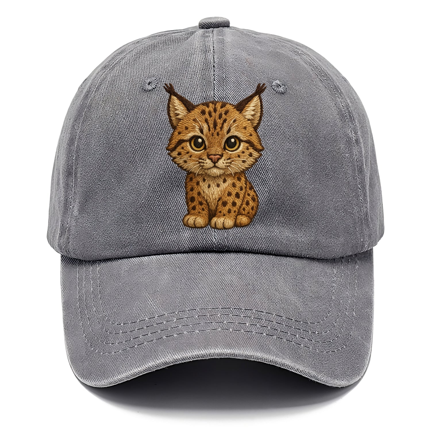 Baby Lynx Cub - tufted ears, spotted fur, golden eyes, front-facing, wild baby - Classic Cap - Urban Haze(Grey)