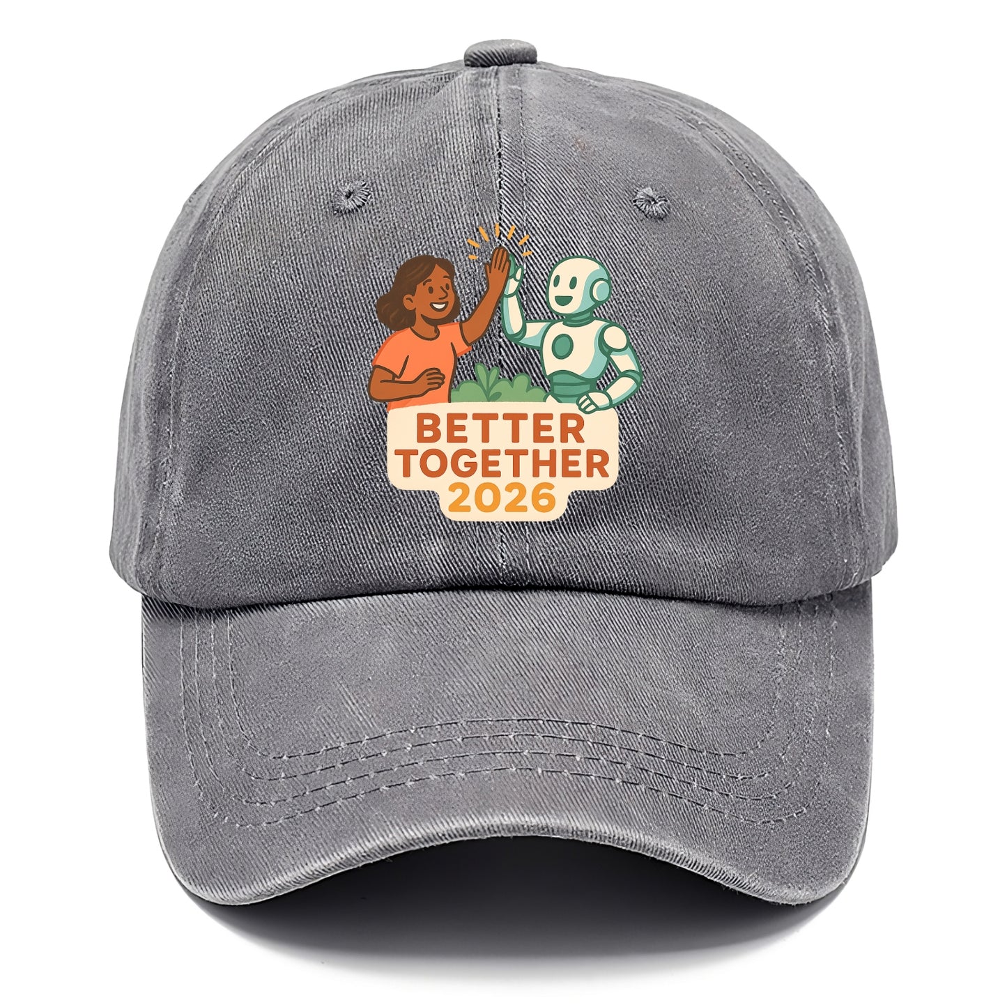 Human and AI robot high-fiving as collaborative partners - "Better Together 2026" - - Classic Cap - Urban Haze(Grey)