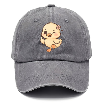 fluffy baby duck with small flower, one webbed foot raised sassily - Classic Cap - Urban Haze(Grey)