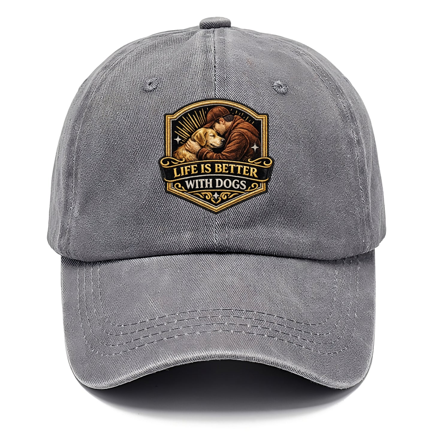 LIFE IS BETTER WITH DOGS - dog and human in brown , dog lover - Classic Cap - Urban Haze(Grey)