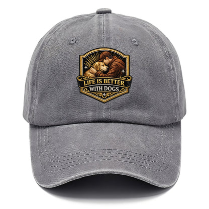 LIFE IS BETTER WITH DOGS - dog and human in brown , dog lover - Classic Cap - Urban Haze(Grey)
