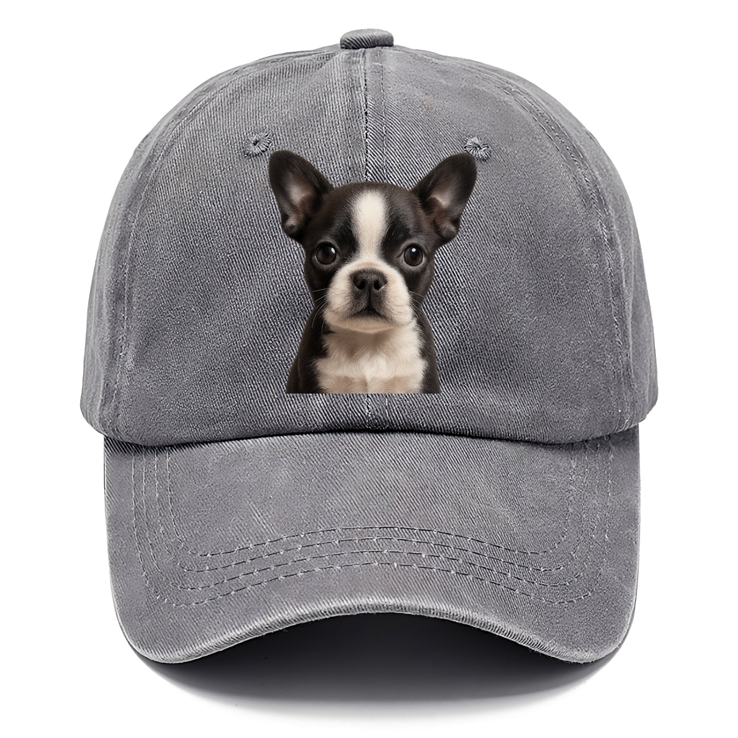 Baby Boston Terrier Puppy - tuxedo markings, big round eyes, bat ears, front-facing, - Classic Cap - Urban Haze(Grey)