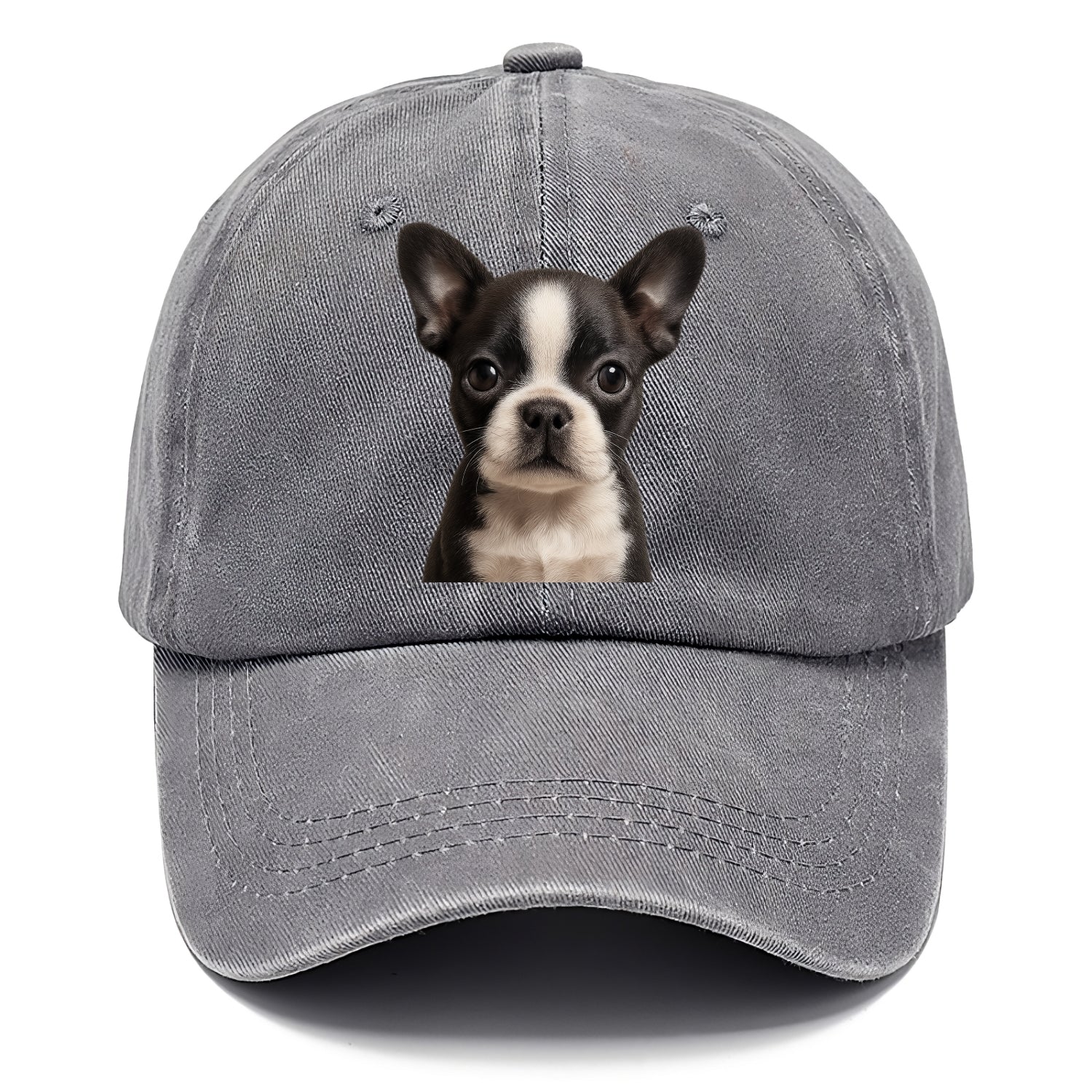 Baby Boston Terrier Puppy - tuxedo markings, big round eyes, bat ears, front-facing, - Classic Cap - Urban Haze(Grey)