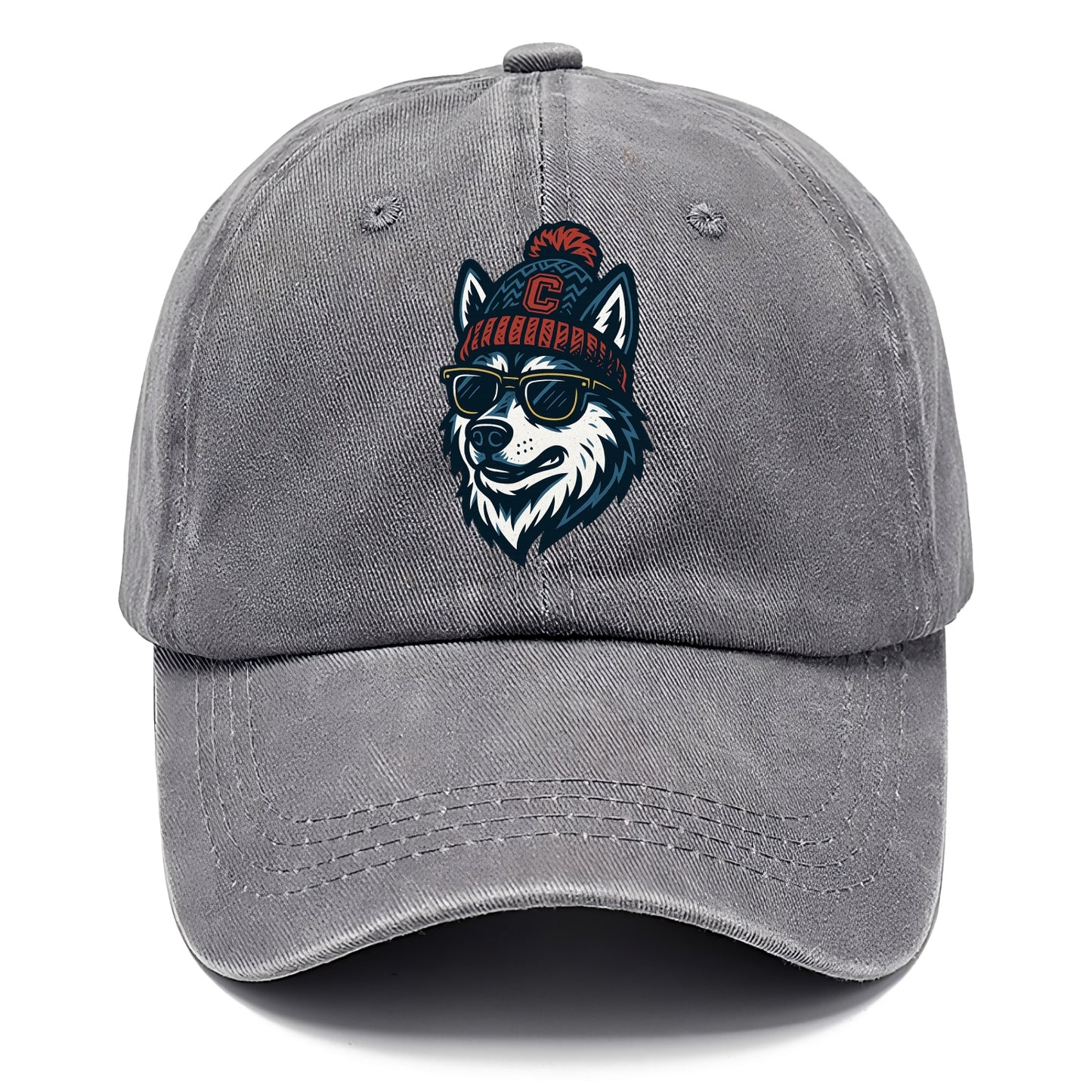 Storrs Husky wearing UConn beanie with C patch - Classic Cap - Urban Haze(Grey)