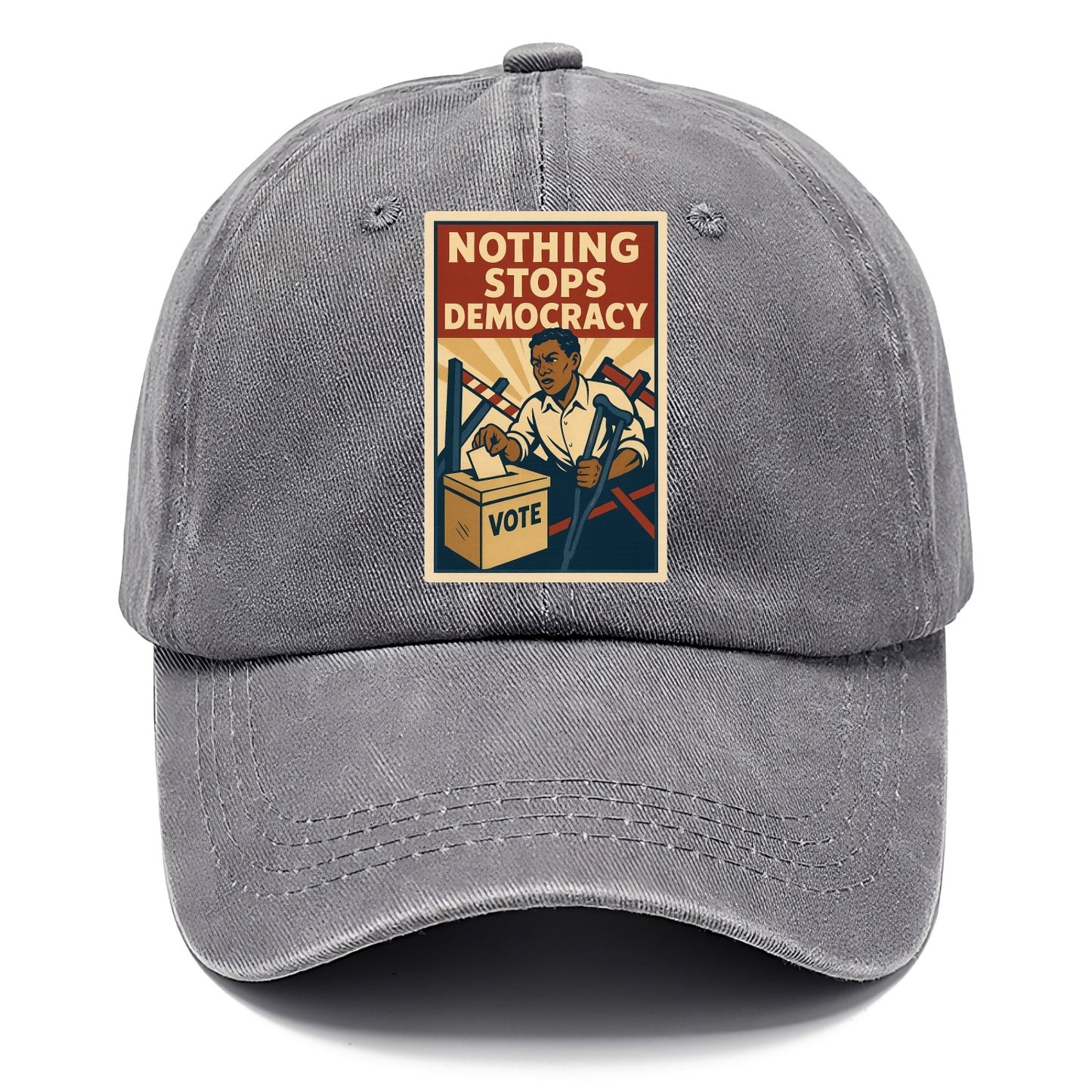Person voting despite obstacles - "Nothing Stops Democracy" - voter perseverance - Classic Cap - Urban Haze(Grey)
