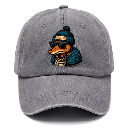 Houston Armadillo wearing Houston beanie with pom pom and wayfarer sunglasses - Classic Cap - Urban Haze(Grey)