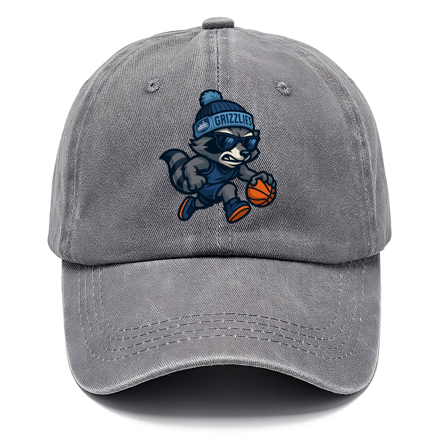 Memphis Raccoon wearing Grizzlies beanie with riverboat patch and wayfarer sunglasses - Classic Cap - Urban Haze(Grey)