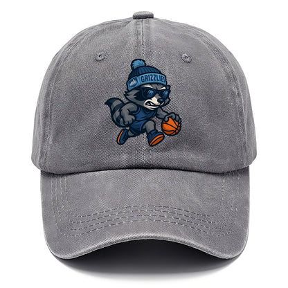 Memphis Raccoon wearing Grizzlies beanie with riverboat patch and wayfarer sunglasses - Classic Cap - Urban Haze(Grey)