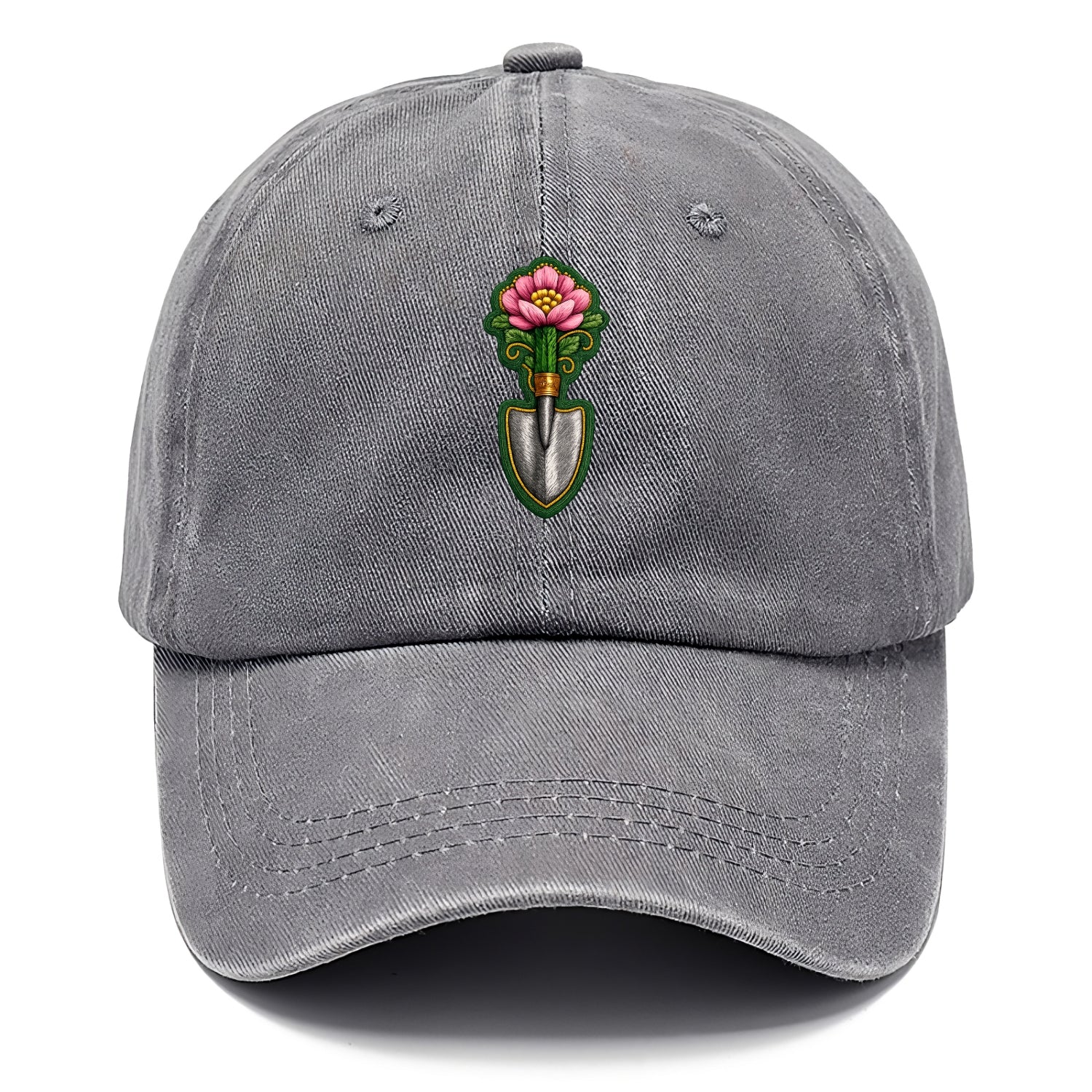 Embroidered patch design - GARDENING TROWEL FLOWER - garden tool with blooming flower - Classic Cap - Urban Haze(Grey)