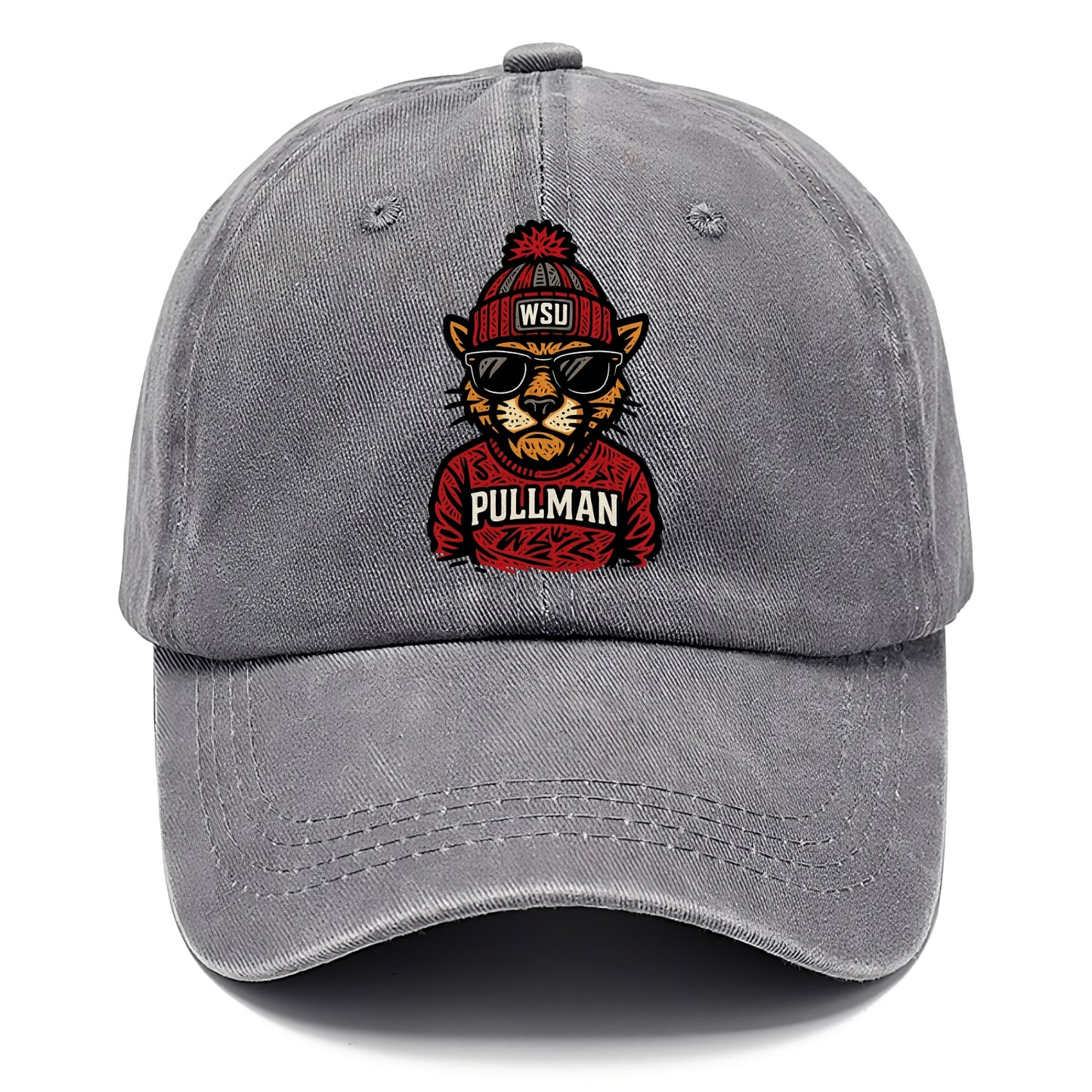 Pullman Cougar wearing Washington State beanie with WSU patch - Classic Cap - Urban Haze(Grey)