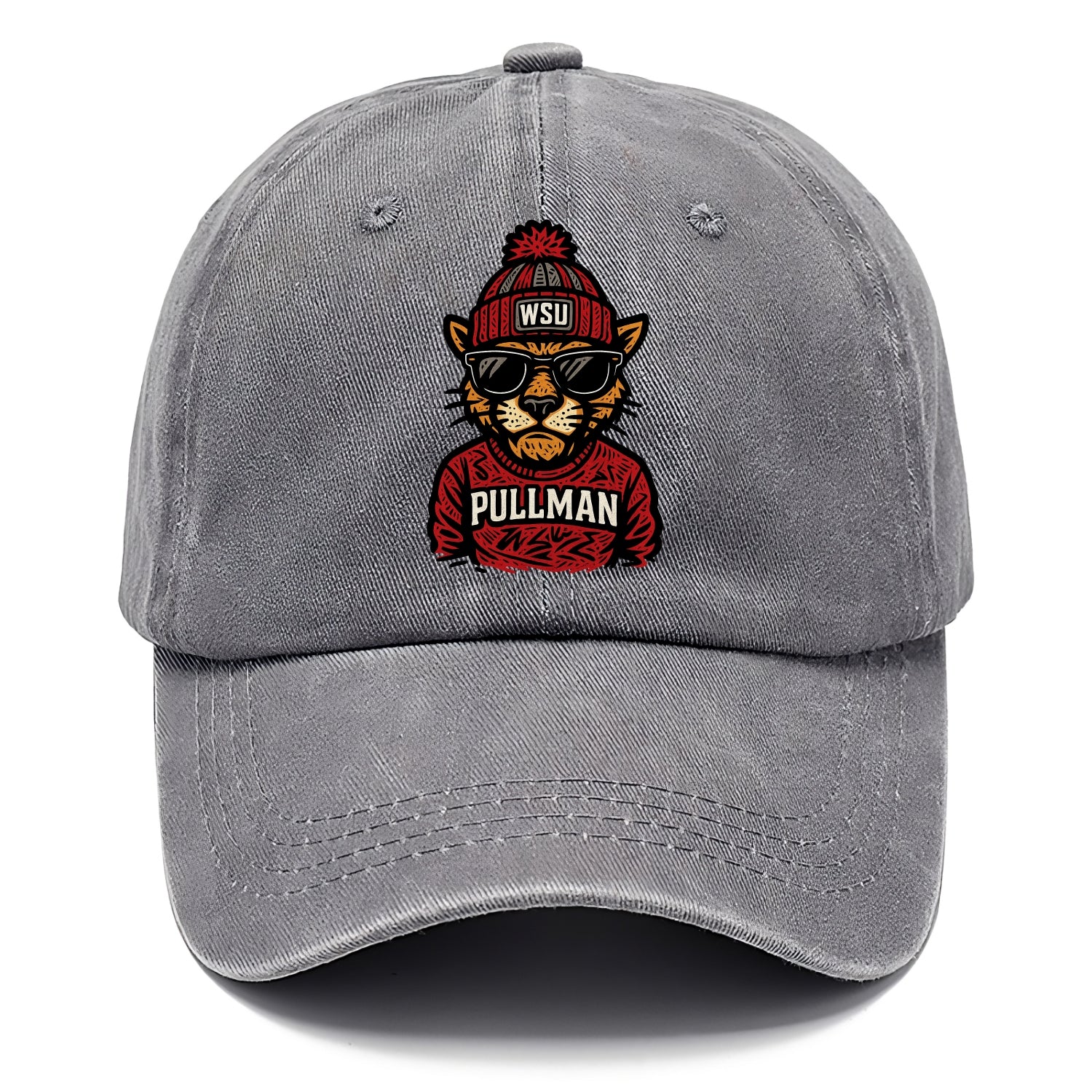 Pullman Cougar wearing Washington State beanie with WSU patch - Classic Cap - Urban Haze(Grey)