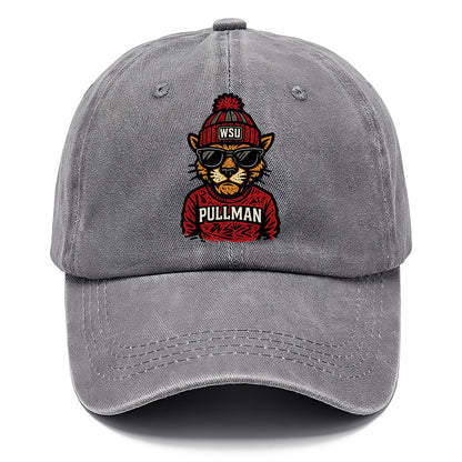 Pullman Cougar wearing Washington State beanie with WSU patch - Classic Cap - Urban Haze(Grey)