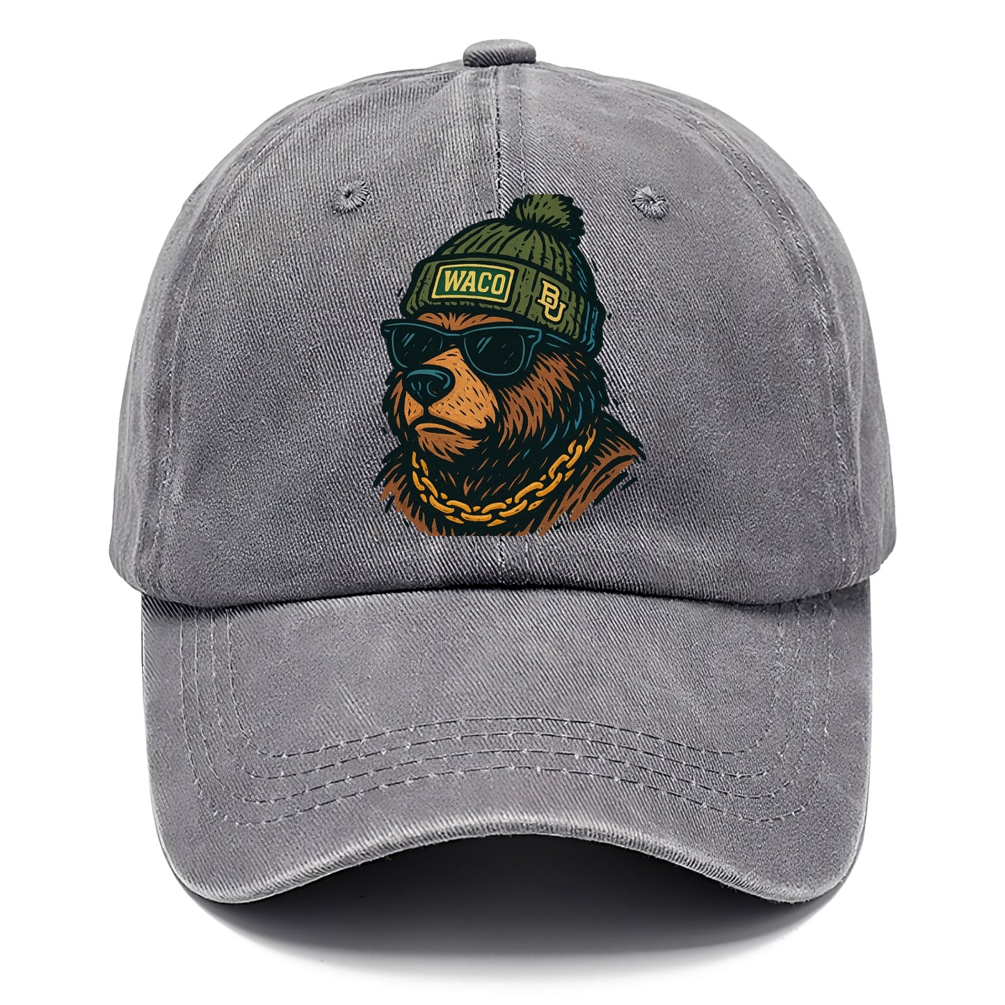 Waco Bear wearing Baylor beanie with BU patch - Classic Cap - Urban Haze(Grey)