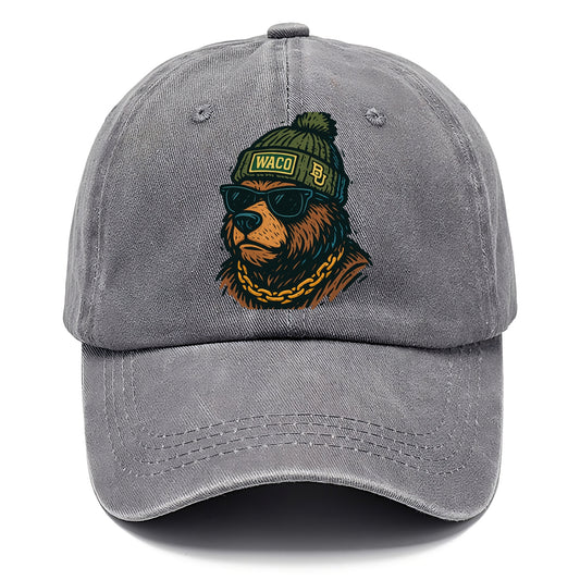 Waco Bear wearing Baylor beanie with BU patch - Classic Cap - Urban Haze(Grey)