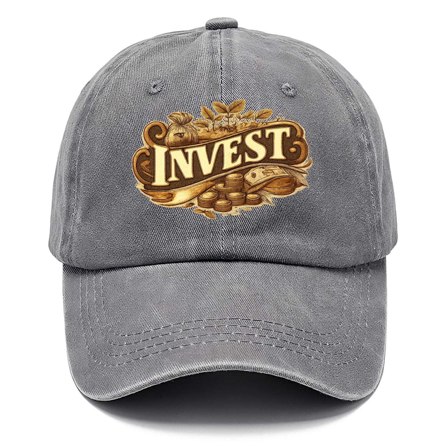 Bold typography design - "INVEST" - growing money, smart decisions - Classic Cap - Urban Haze(Grey)