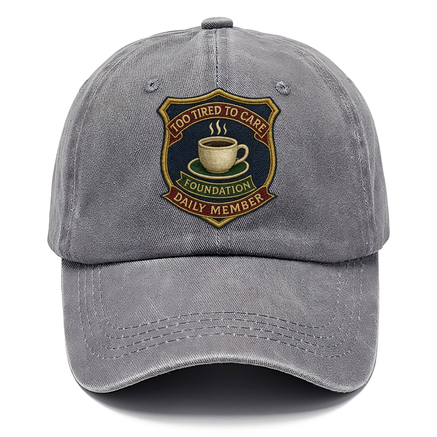 Crest with coffee cup - "Too Tired To Care Foundation - Daily Member" - exhausted - Classic Cap - Urban Haze(Grey)