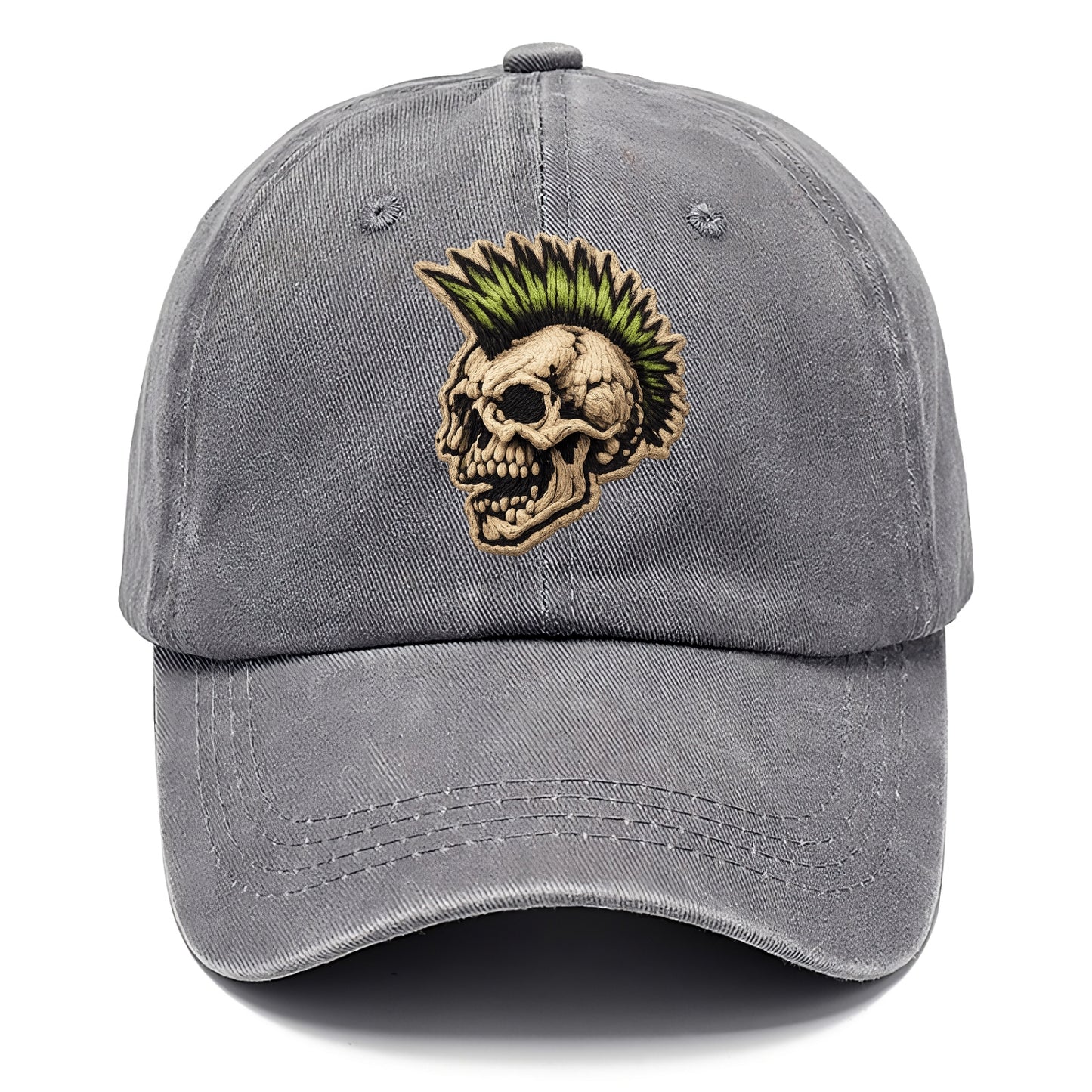 MOHAWK SKULL - punk skull with mohawk in neon green and black , punk rock - Classic Cap - Urban Haze(Grey)