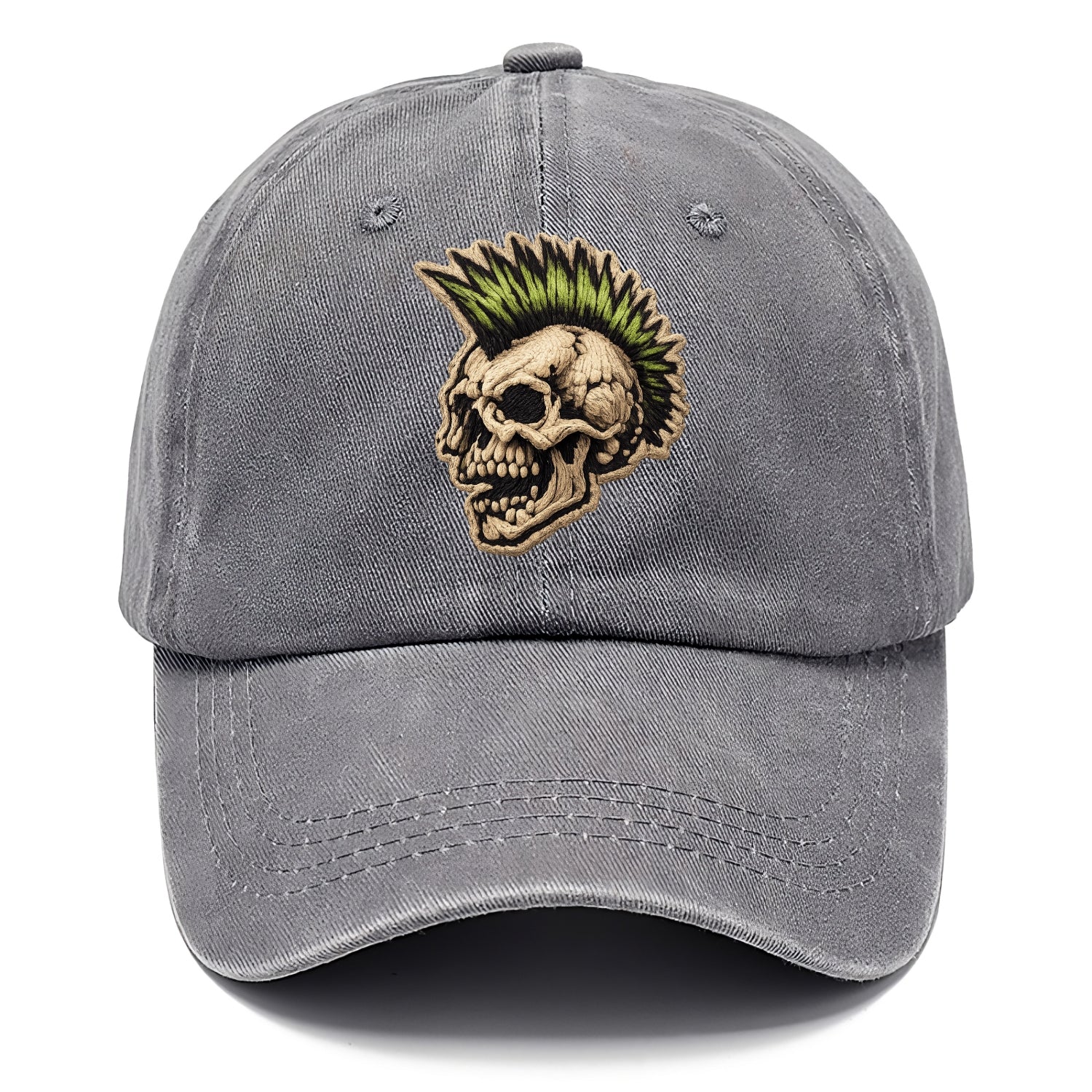 MOHAWK SKULL - punk skull with mohawk in neon green and black , punk rock - Classic Cap - Urban Haze(Grey)