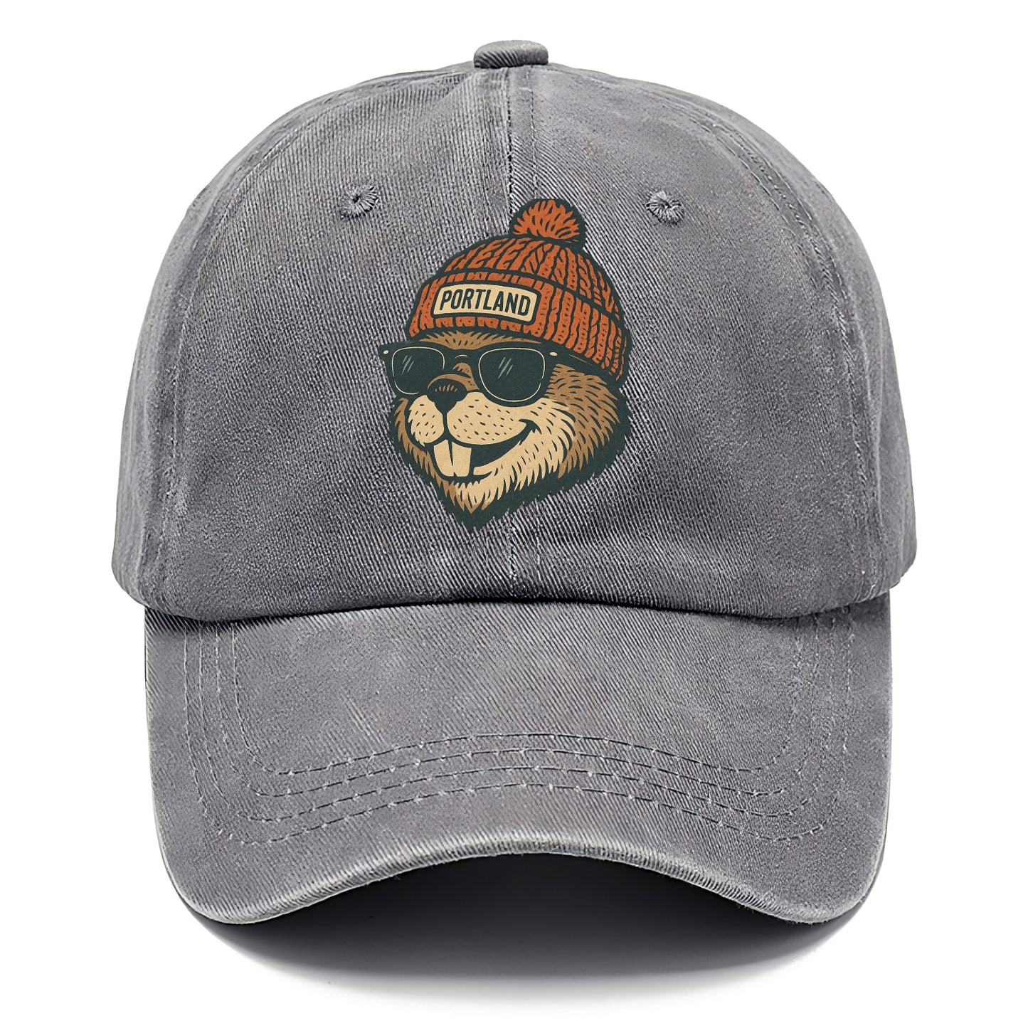 Oregon Beaver wearing Portland beanie with pom pom and wayfarer sunglasses - Classic Cap - Urban Haze(Grey)