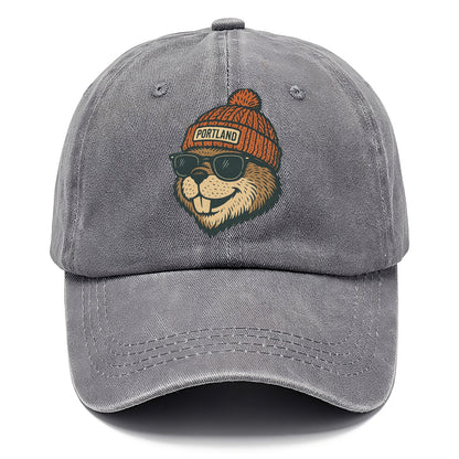 Oregon Beaver wearing Portland beanie with pom pom and wayfarer sunglasses - Classic Cap - Urban Haze(Grey)