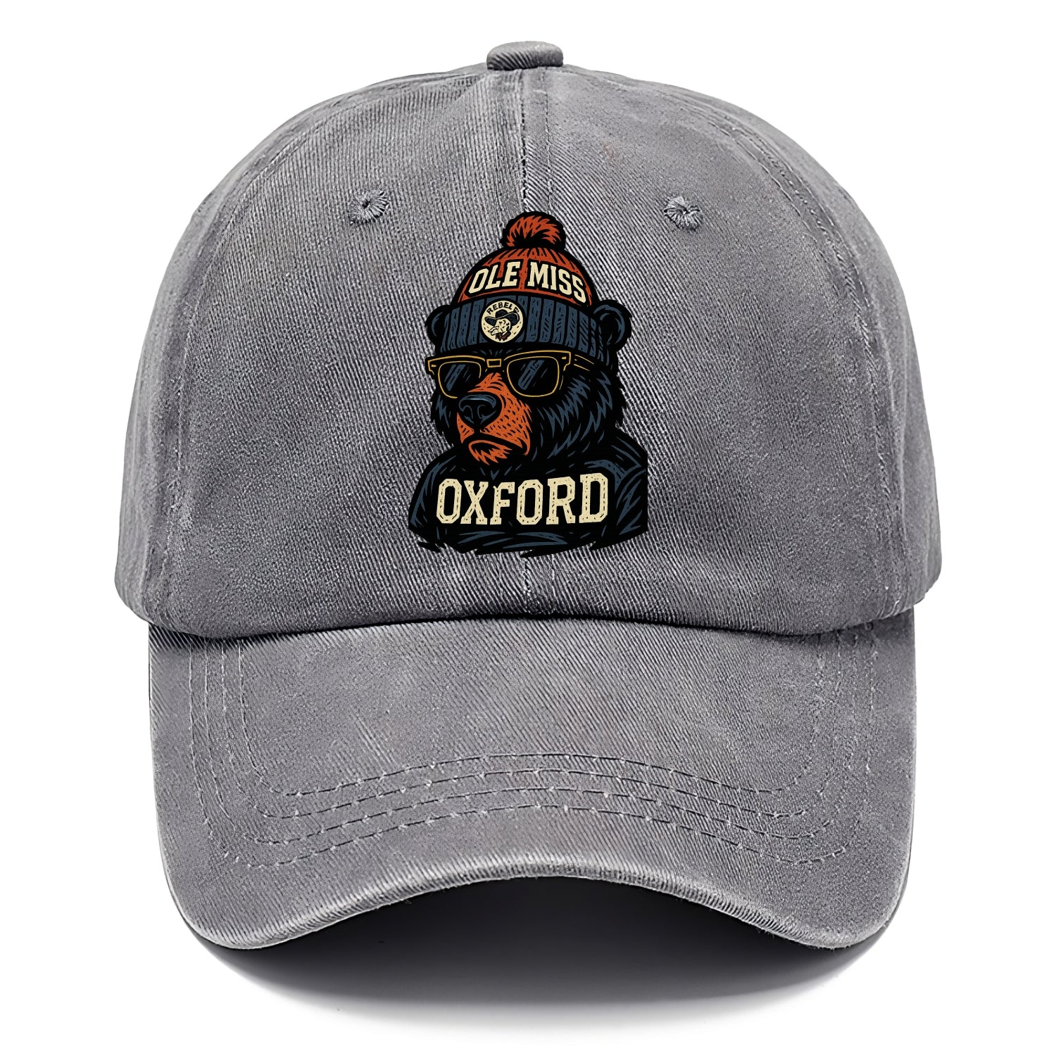 Oxford Black Bear wearing Ole Miss beanie with rebel patch - Classic Cap - Urban Haze(Grey)