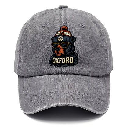 Oxford Black Bear wearing Ole Miss beanie with rebel patch - Classic Cap - Urban Haze(Grey)