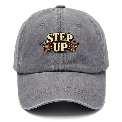 Bold typography design - "STEP UP" - rise to occasion, take charge - Classic Cap - Urban Haze(Grey)