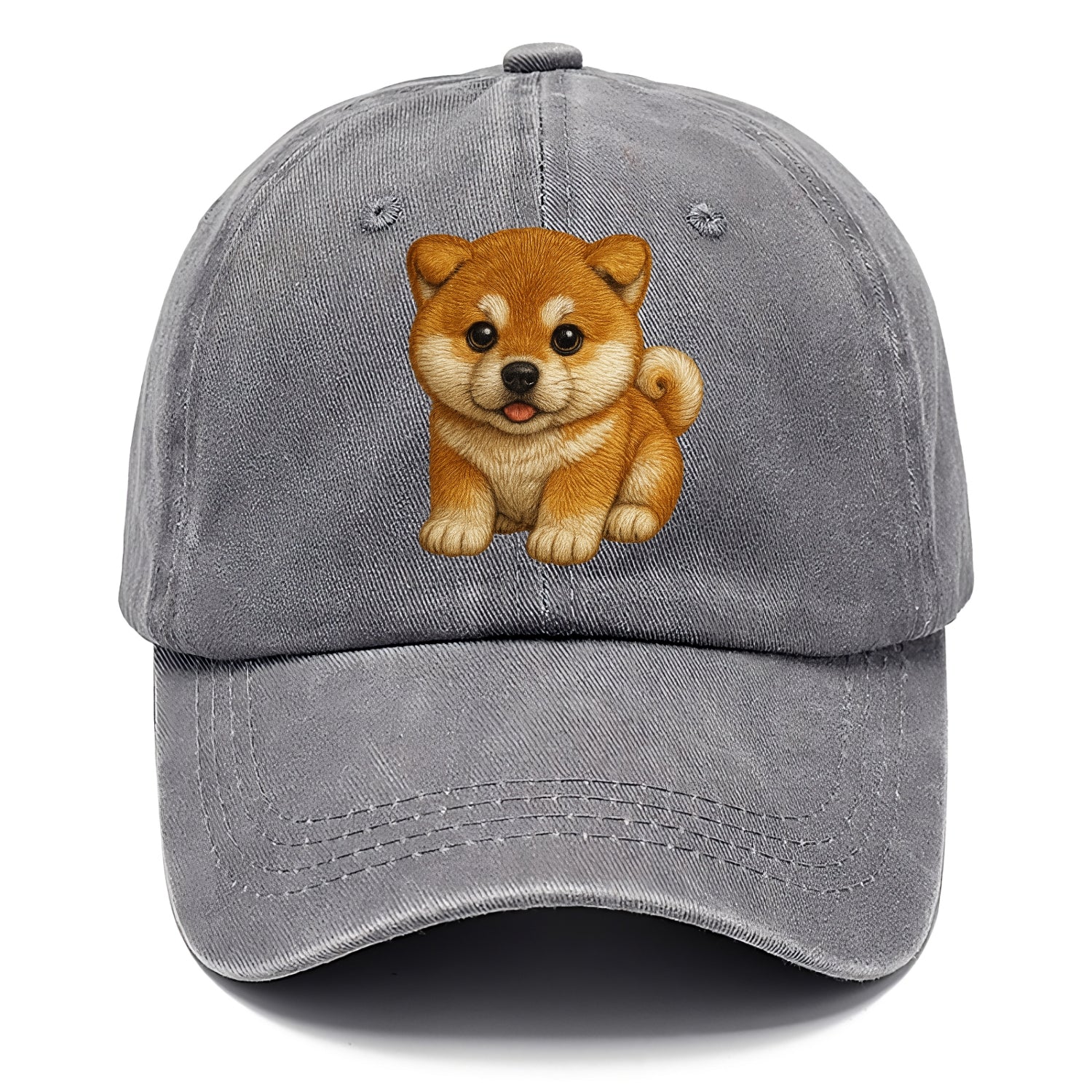 Baby Akita Puppy - fluffy bear-like, curled tail, dignified eyes, front-facing, - Classic Cap - Urban Haze(Grey)