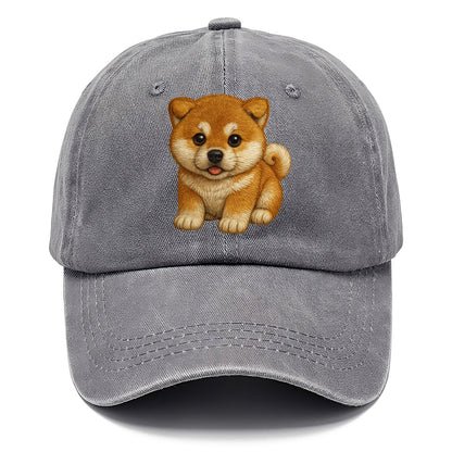 Baby Akita Puppy - fluffy bear-like, curled tail, dignified eyes, front-facing, - Classic Cap - Urban Haze(Grey)