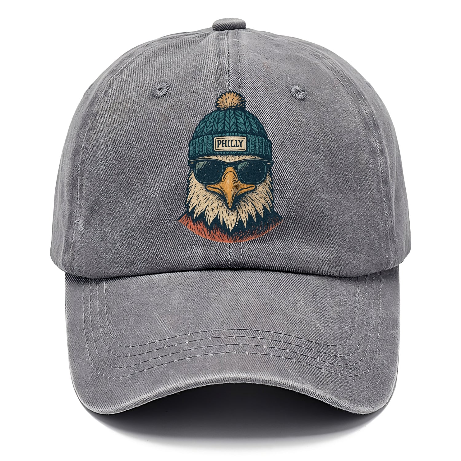 Philadelphia Eagle wearing Philly beanie with pom pom and wayfarer sunglasses - Classic Cap - Urban Haze(Grey)
