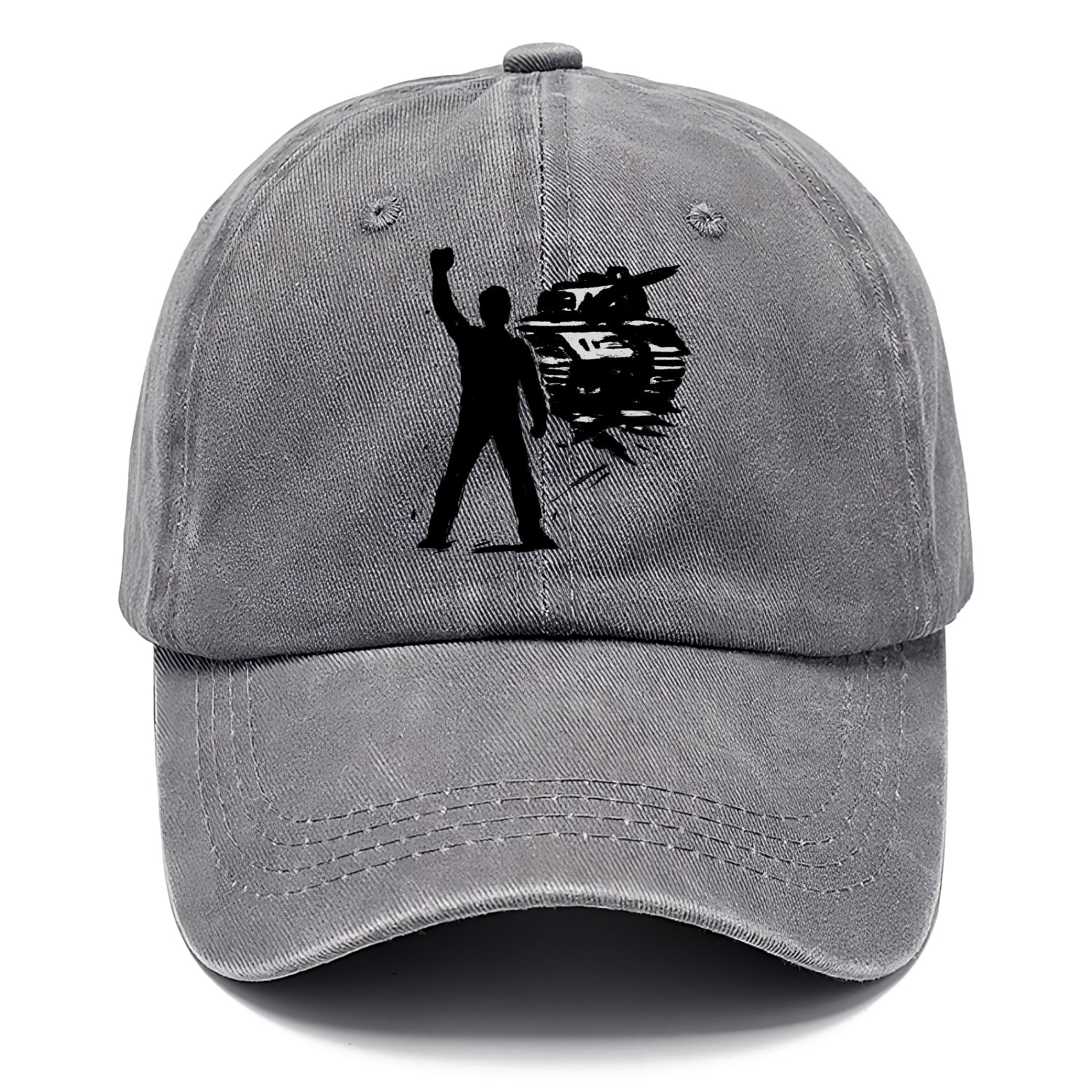 Single figure standing against tank - courage and resistance ink art - Classic Cap - Urban Haze(Grey)