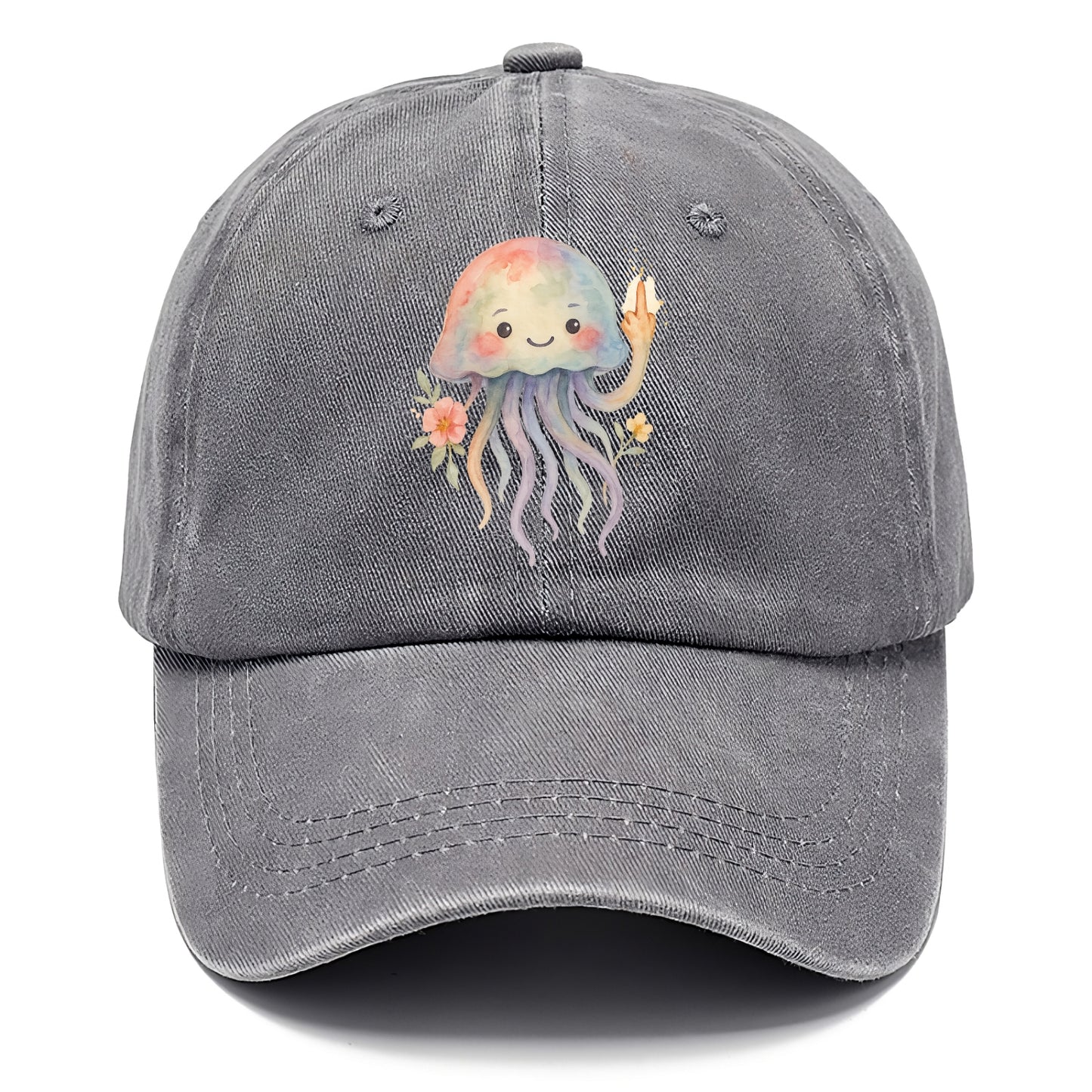 jellyfish with kawaii face and tentacles, one tentacle pointing up defiantly - Classic Cap - Urban Haze(Grey)