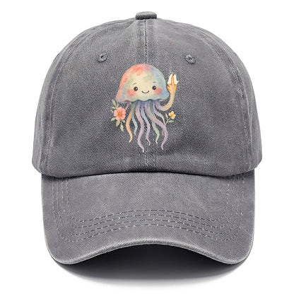 jellyfish with kawaii face and tentacles, one tentacle pointing up defiantly - Classic Cap - Urban Haze(Grey)