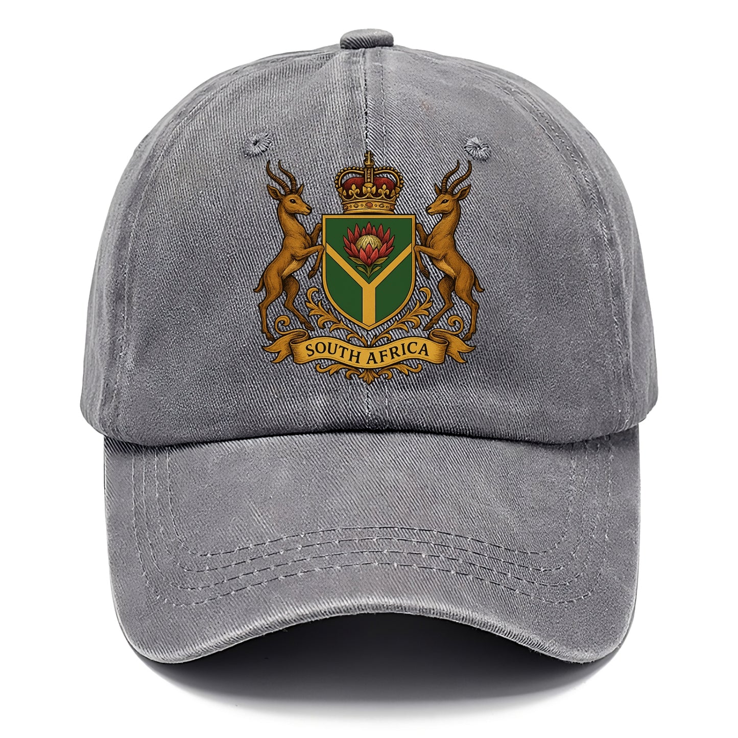 South Africa Springbok Emblem (springbok With Protea, Green/gold Shield) Classic Cap - Urban Haze(Grey)