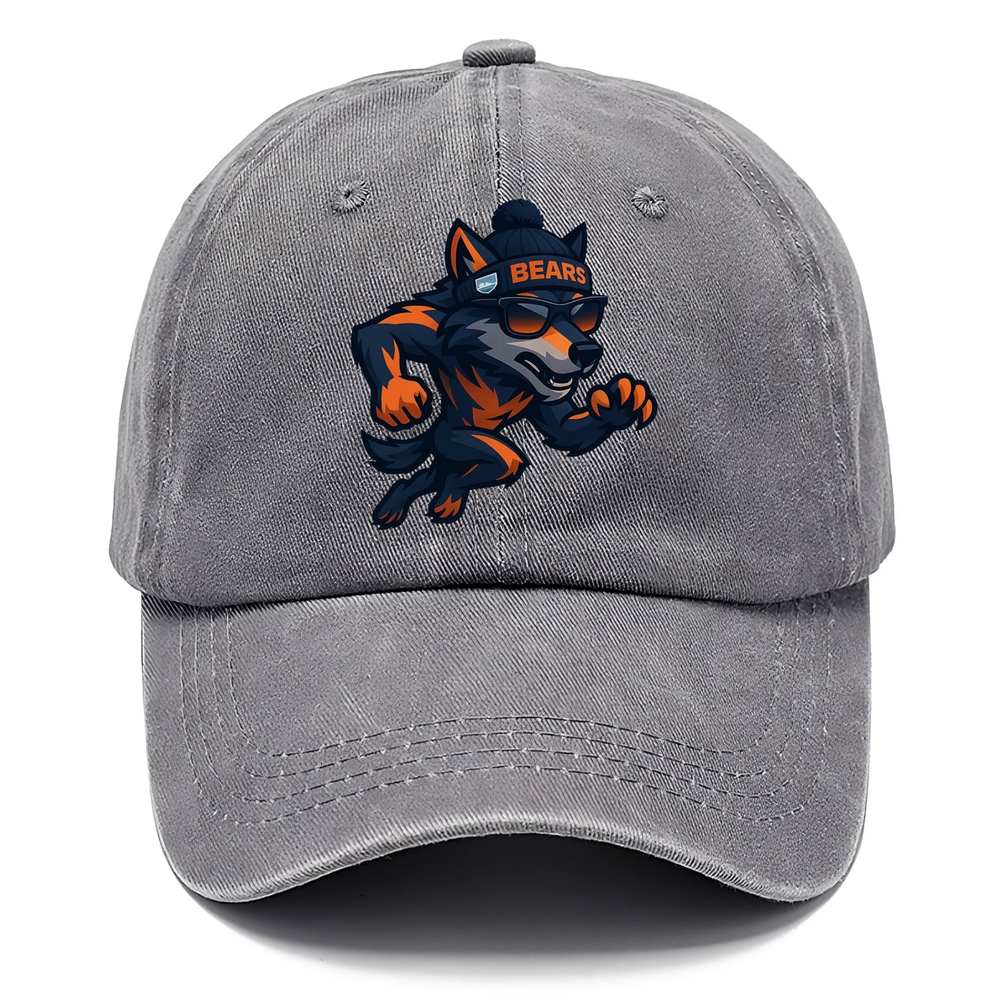 Chicago Wolf wearing Bears beanie with Lake Michigan patch and wayfarer sunglasses - Classic Cap - Urban Haze(Grey)