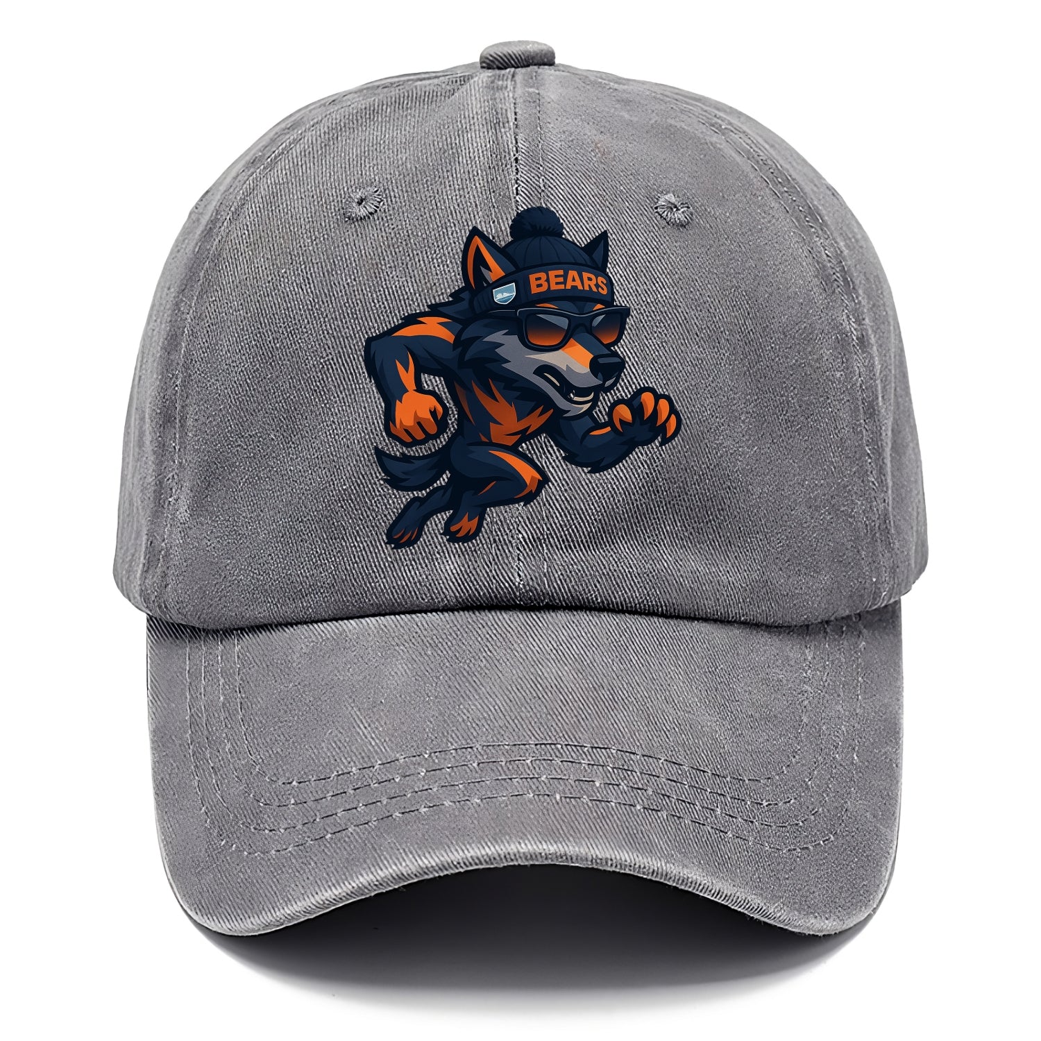 Chicago Wolf wearing Bears beanie with Lake Michigan patch and wayfarer sunglasses - Classic Cap - Urban Haze(Grey)