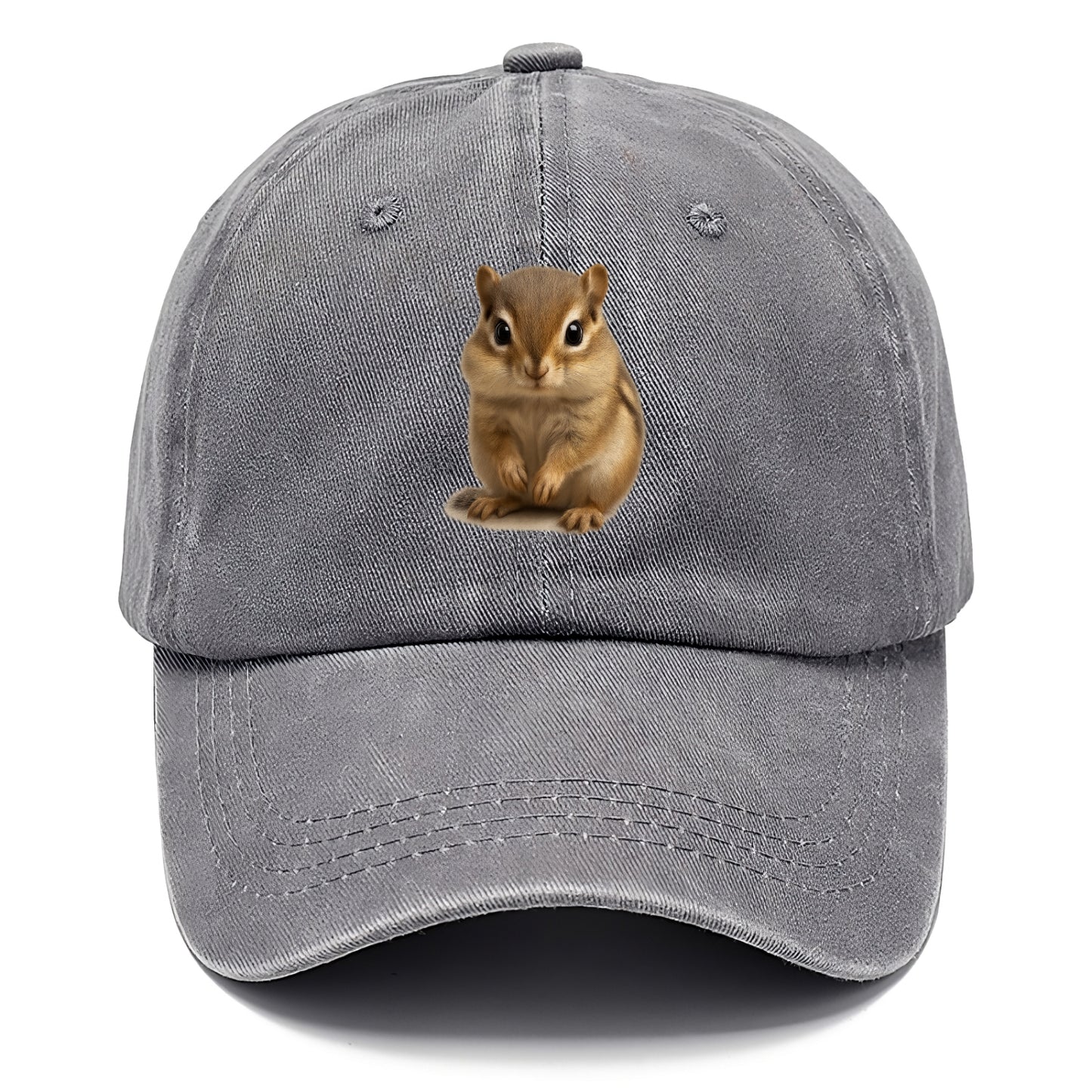 Baby Chipmunk - striped back, cheek pouches, tiny paws, bright eyes, front-facing, - Classic Cap - Urban Haze(Grey)