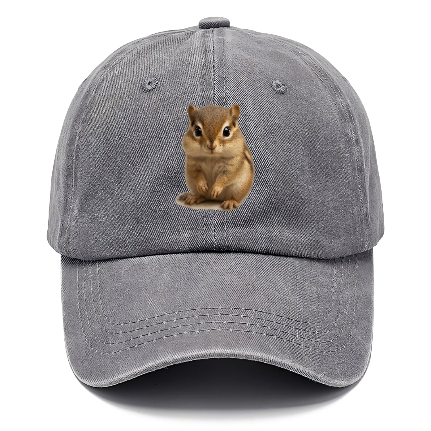 Baby Chipmunk - striped back, cheek pouches, tiny paws, bright eyes, front-facing, - Classic Cap - Urban Haze(Grey)