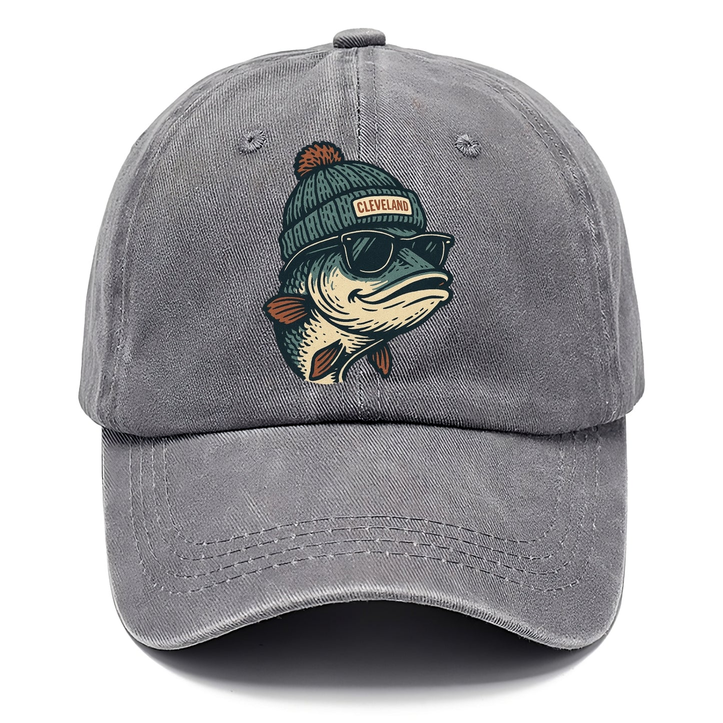 Cleveland Lake Erie Walleye wearing Cleveland beanie with pom pom and wayfarer - Classic Cap - Urban Haze(Grey)
