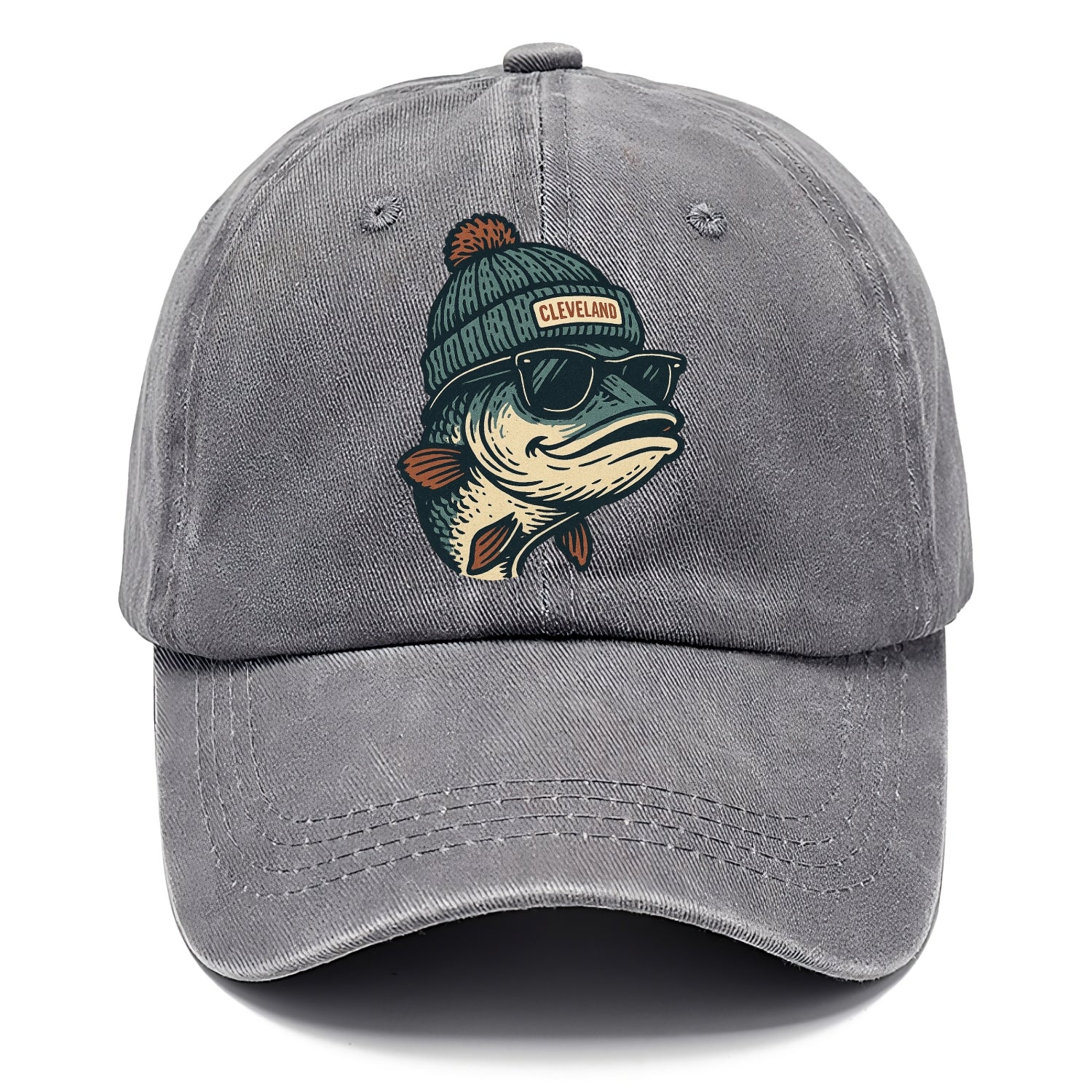 Cleveland Lake Erie Walleye wearing Cleveland beanie with pom pom and wayfarer - Classic Cap - Urban Haze(Grey)