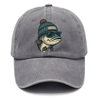 Cleveland Lake Erie Walleye wearing Cleveland beanie with pom pom and wayfarer - Classic Cap - Urban Haze(Grey)