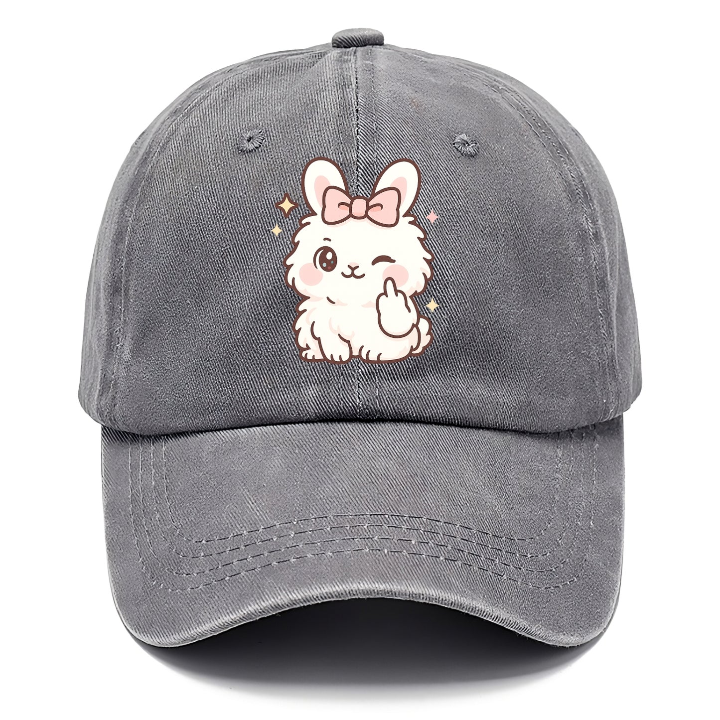 fluffy white angora rabbit with pink bow, one paw delicately flipping off - Classic Cap - Urban Haze(Grey)