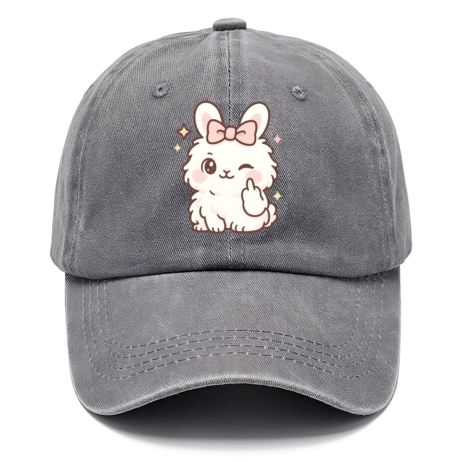 fluffy white angora rabbit with pink bow, one paw delicately flipping off - Classic Cap - Urban Haze(Grey)