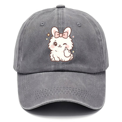 fluffy white angora rabbit with pink bow, one paw delicately flipping off - Classic Cap - Urban Haze(Grey)