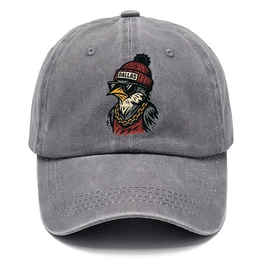 Dallas Mockingbird wearing Dallas beanie with pom pom and wayfarer sunglasses - Classic Cap - Urban Haze(Grey)