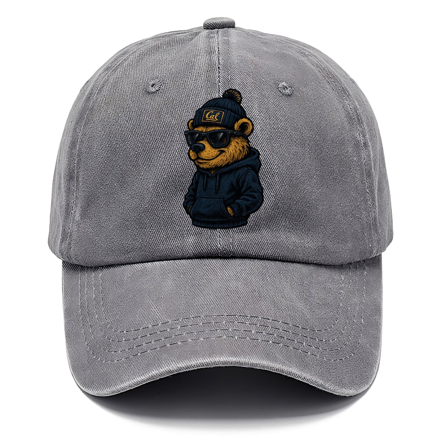 Berkeley Bear wearing Cal beanie with script patch - Classic Cap - Urban Haze(Grey)