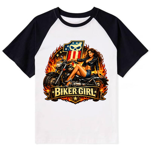 Vintage Biker Pin Up - Contrast Raglan T-shirt