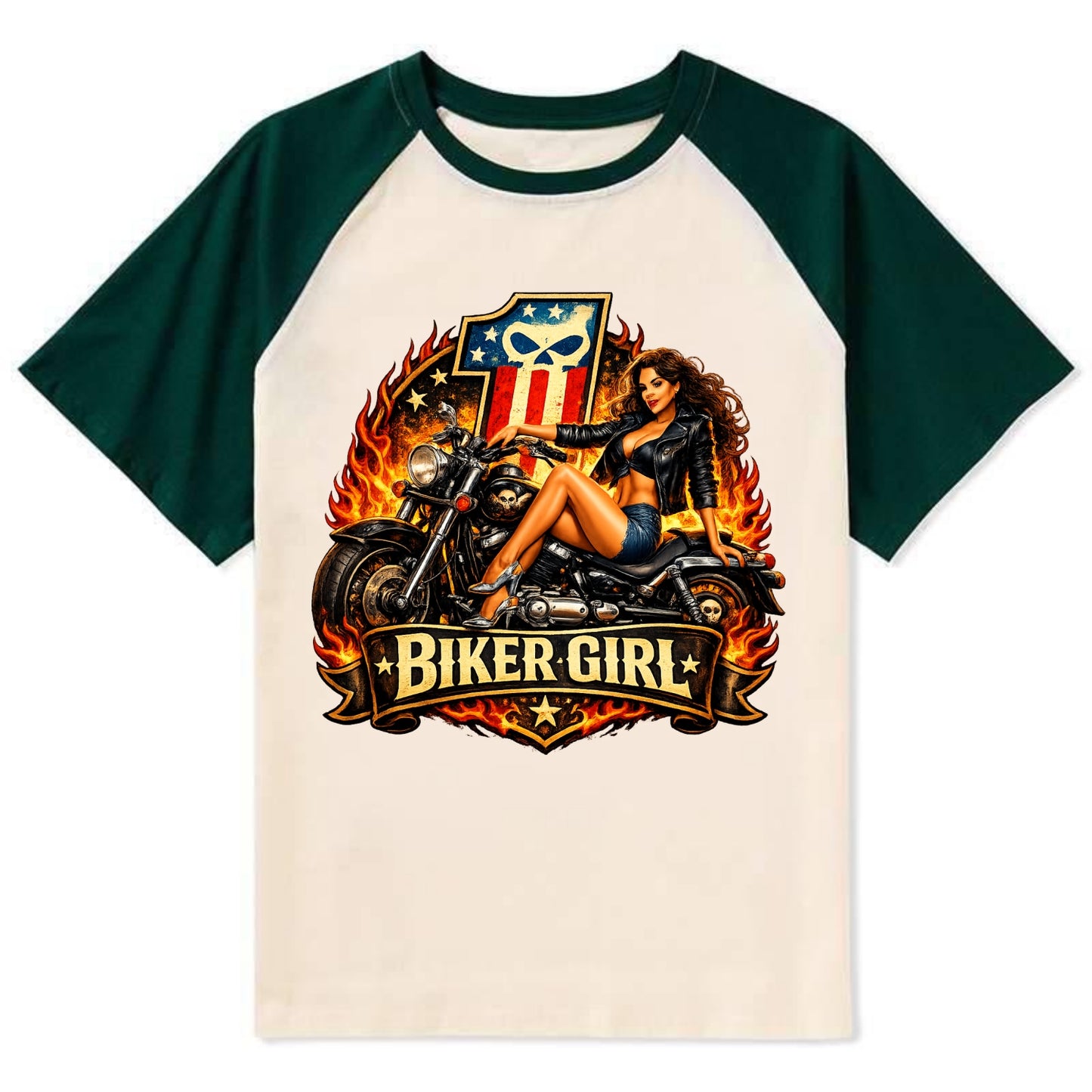 Vintage Biker Pin Up - Contrast Raglan T-shirt
