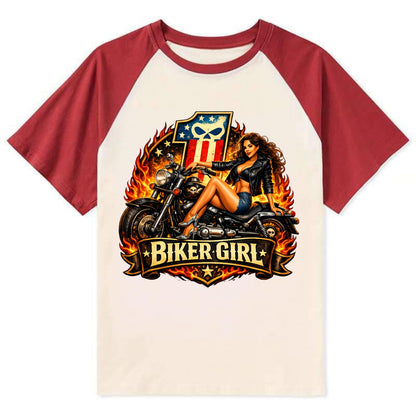 Vintage Biker Pin Up - Contrast Raglan T-shirt