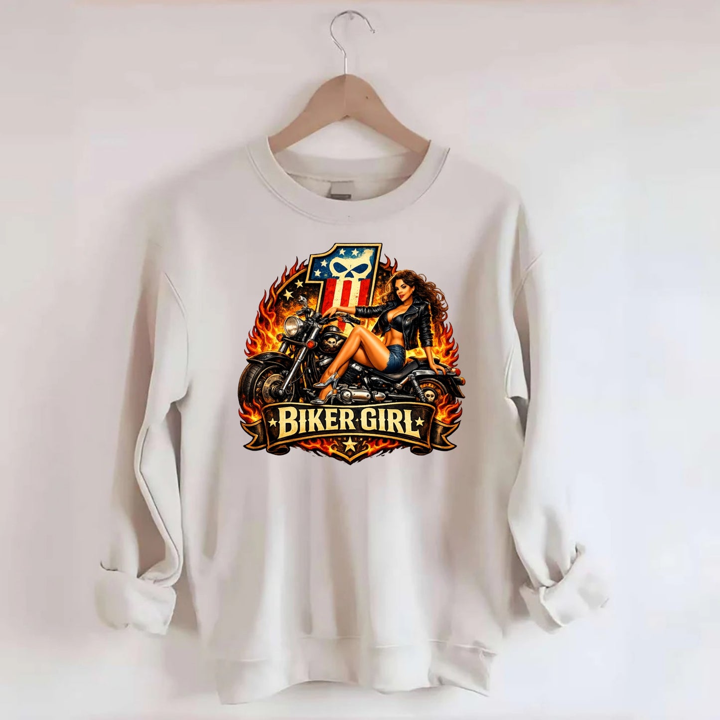 Vintage Biker Pin Up - Crewneck Sweatshirt